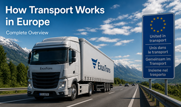 Lastbilstransporter på europeiska motorvägar logistik godsflöden mellan EU-länder modern försörjningskedja